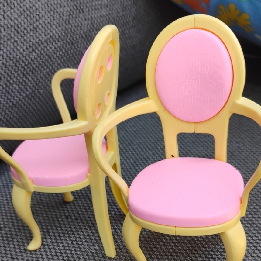 Mattel Yellow Doll Chairs with Pink Cushions - Set of 2